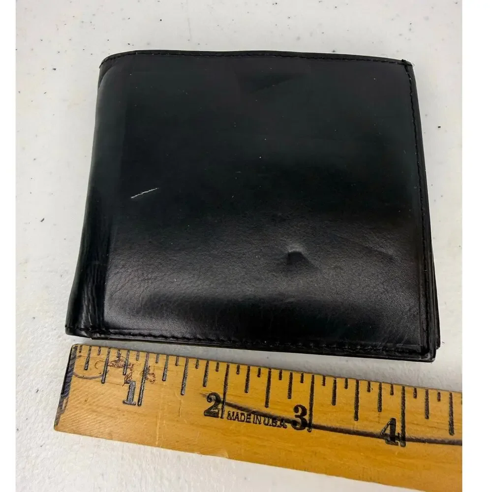 Mens Black Genuine Leather Bifold Wallet Passcase ID Window Card Slots